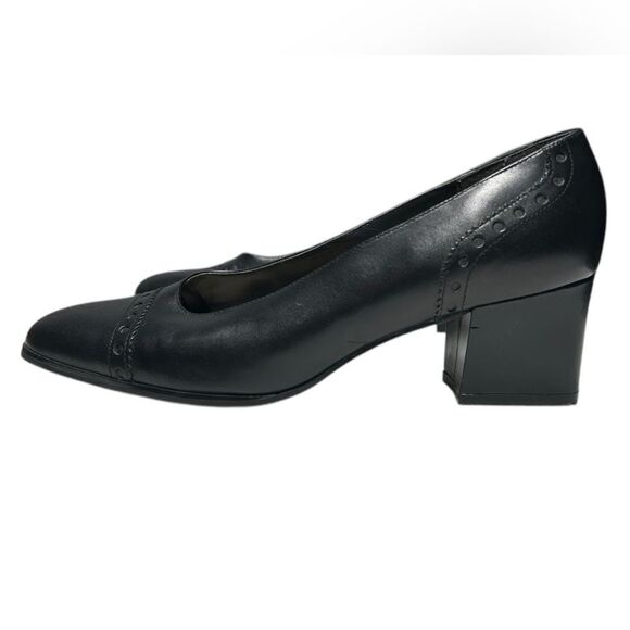 Vintage Leather Black Heels Studio Roma Block Heel Closed Toe Heels Size 8.5 - Picture 4 of 12